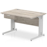 Impulse Cable Managed Straight Desk Silver Frame With Single One Drawer Fixed Pedestal - Rogey