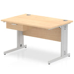 Impulse Cable Managed Straight Desk Silver Frame With Single One Drawer Fixed Pedestal - Rogey