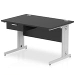 Impulse Cable Managed Straight Desk Silver Frame With Single One Drawer Fixed Pedestal - Rogey