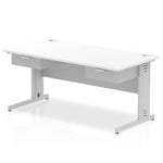 Impulse Cable Managed Straight Desk Silver Frame With Two One Drawer Fixed Pedestals - Rogey