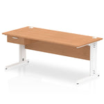 Impulse Cable Managed Straight Desk White Frame With Single One Drawer Fixed Pedestal - Rogey