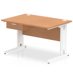 Impulse Cable Managed Straight Desk White Frame With Single One Drawer Fixed Pedestal - Rogey