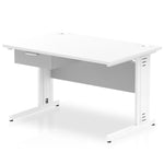 Impulse Cable Managed Straight Desk White Frame With Single One Drawer Fixed Pedestal - Rogey