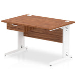 Impulse Cable Managed Straight Desk White Frame With Single One Drawer Fixed Pedestal - Rogey