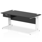 Impulse Cable Managed Straight Desk White Frame With Single One Drawer Fixed Pedestal - Rogey