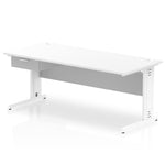 Impulse Cable Managed Straight Desk White Frame With Single One Drawer Fixed Pedestal - Rogey