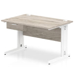 Impulse Cable Managed Straight Desk White Frame With Single One Drawer Fixed Pedestal - Rogey