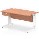 Impulse Cable Managed Straight Desk White Frame With Single One Drawer Fixed Pedestal - Rogey