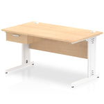 Impulse Cable Managed Straight Desk White Frame With Single One Drawer Fixed Pedestal - Rogey