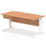 Impulse Cable Managed Straight Desk White Frame With Single One Drawer Fixed Pedestal - Rogey