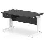 Impulse Cable Managed Straight Desk White Frame With Single One Drawer Fixed Pedestal - Rogey