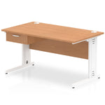 Impulse Cable Managed Straight Desk White Frame With Single One Drawer Fixed Pedestal - Rogey