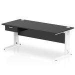 Impulse Cable Managed Straight Desk White Frame With Single One Drawer Fixed Pedestal - Rogey