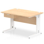 Impulse Cable Managed Straight Desk White Frame With Single One Drawer Fixed Pedestal - Rogey