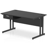 Impulse Cantilever Straight Desk Black Frame With Single One Drawer Fixed Pedestal - Rogey