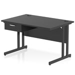 Impulse Cantilever Straight Desk Black Frame With Single One Drawer Fixed Pedestal - Rogey