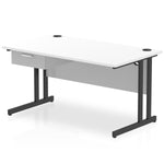 Impulse Cantilever Straight Desk Black Frame With Single One Drawer Fixed Pedestal - Rogey