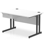 Impulse Cantilever Straight Desk Black Frame With Single One Drawer Fixed Pedestal - Rogey