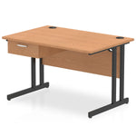 Impulse Cantilever Straight Desk Black Frame With Single One Drawer Fixed Pedestal - Rogey