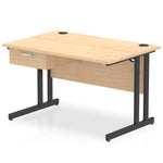 Impulse Cantilever Straight Desk Black Frame With Single One Drawer Fixed Pedestal - Rogey