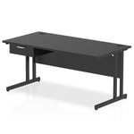 Impulse Cantilever Straight Desk Black Frame With Single One Drawer Fixed Pedestal - Rogey