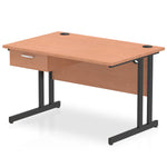 Impulse Cantilever Straight Desk Black Frame With Single One Drawer Fixed Pedestal - Rogey