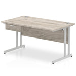 Impulse Cantilever Straight Desk Silver Frame With Single One Drawer Fixed Pedestal - Rogey