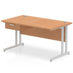 Impulse Cantilever Straight Desk Silver Frame With Single One Drawer Fixed Pedestal - Rogey