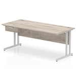 Impulse Cantilever Straight Desk Silver Frame With Single One Drawer Fixed Pedestal - Rogey