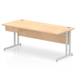 Impulse Cantilever Straight Desk Silver Frame With Single One Drawer Fixed Pedestal - Rogey