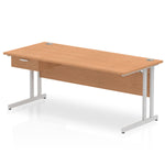 Impulse Cantilever Straight Desk Silver Frame With Single One Drawer Fixed Pedestal - Rogey