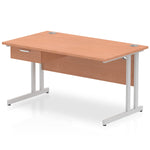 Impulse Cantilever Straight Desk Silver Frame With Single One Drawer Fixed Pedestal - Rogey