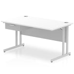 Impulse Cantilever Straight Desk Silver Frame With Single One Drawer Fixed Pedestal - Rogey