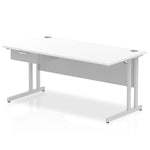 Impulse Cantilever Straight Desk Silver Frame With Single One Drawer Fixed Pedestal - Rogey