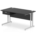 Impulse Cantilever Straight Desk Silver Frame With Single One Drawer Fixed Pedestal - Rogey