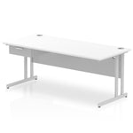 Impulse Cantilever Straight Desk Silver Frame With Single One Drawer Fixed Pedestal - Rogey