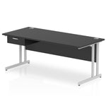 Impulse Cantilever Straight Desk Silver Frame With Single One Drawer Fixed Pedestal - Rogey