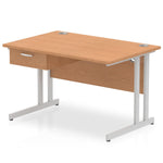 Impulse Cantilever Straight Desk Silver Frame With Single One Drawer Fixed Pedestal - Rogey