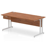 Impulse Cantilever Straight Desk Silver Frame With Single One Drawer Fixed Pedestal - Rogey