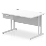 Impulse Cantilever Straight Desk Silver Frame With Single One Drawer Fixed Pedestal - Rogey