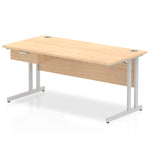 Impulse Cantilever Straight Desk Silver Frame With Single One Drawer Fixed Pedestal - Rogey