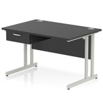 Impulse Cantilever Straight Desk Silver Frame With Single One Drawer Fixed Pedestal - Rogey