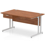 Impulse Cantilever Straight Desk Silver Frame With Single One Drawer Fixed Pedestal - Rogey