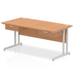 Impulse Cantilever Straight Desk Silver Frame With Two One Drawer Fixed Pedestals - Rogey