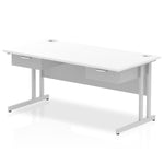 Impulse Cantilever Straight Desk Silver Frame With Two One Drawer Fixed Pedestals - Rogey