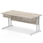 Impulse Cantilever Straight Desk Silver Frame With Two One Drawer Fixed Pedestals - Rogey