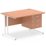 Impulse Cantilever Straight Desk White Frame With Fixed Pedestal - Rogey