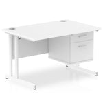 Impulse Cantilever Straight Desk White Frame With Fixed Pedestal - Rogey