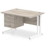 Impulse Cantilever Straight Desk White Frame With Fixed Pedestal - Rogey