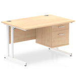 Impulse Cantilever Straight Desk White Frame With Fixed Pedestal - Rogey